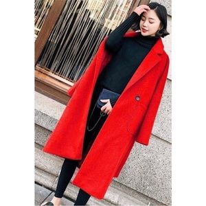 Zara Long Red Wool Peacoat Oversized